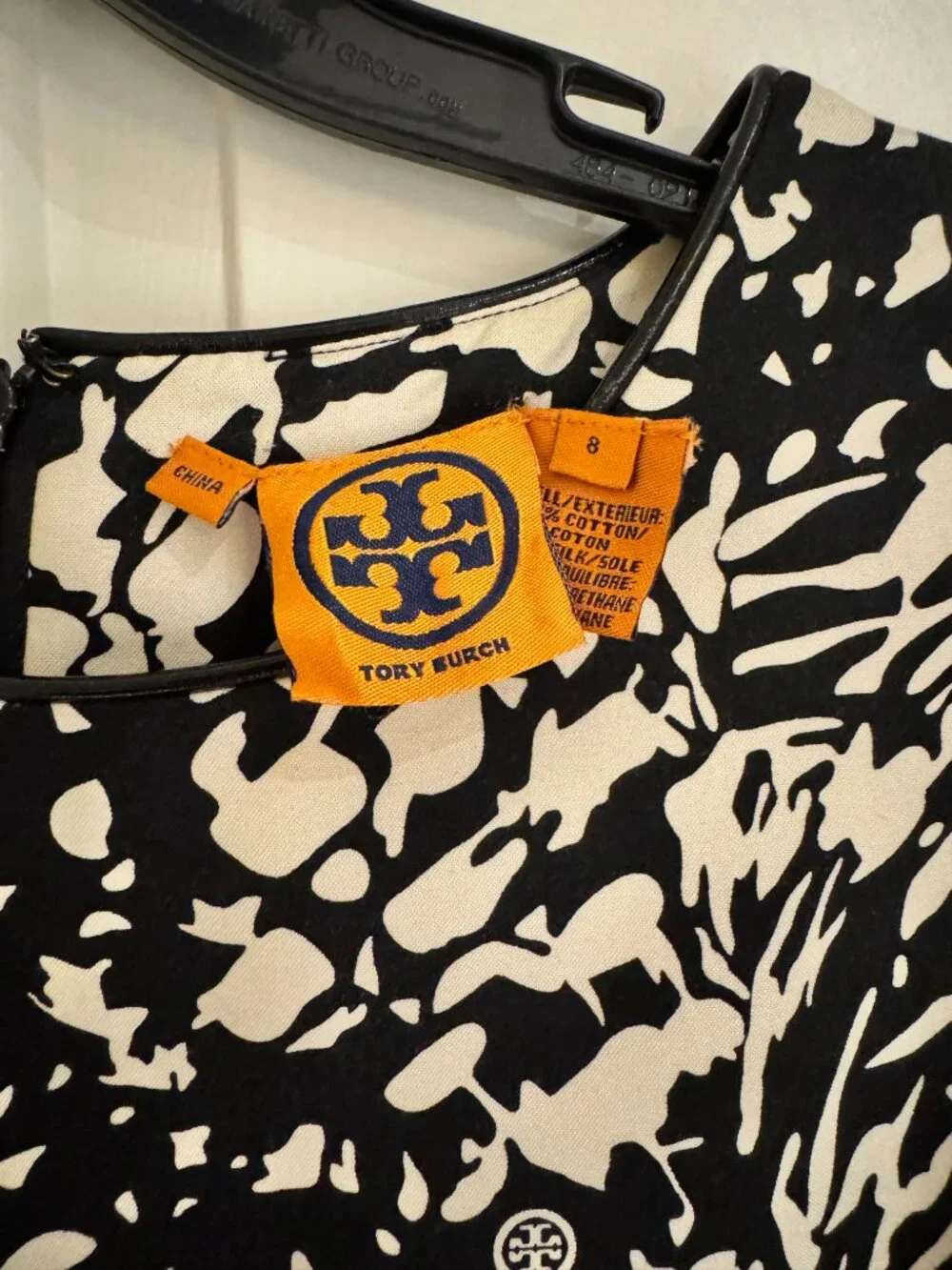 Tory Burch Black White Abstract Logo Print Sleeveless Dress Size 8
